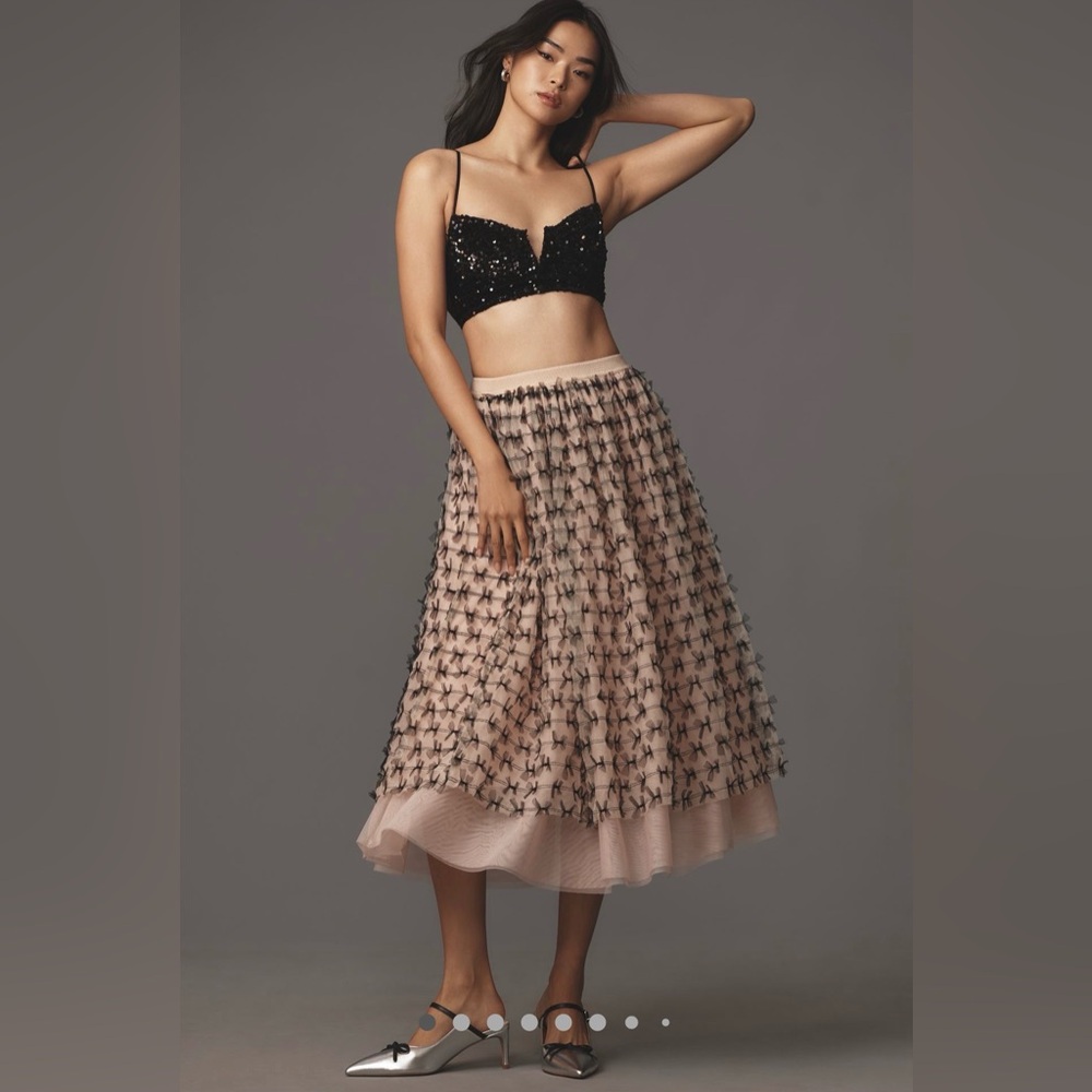 Anthropologie Maeve Black and Blush Pink Midi Skirt Size Medium NWT